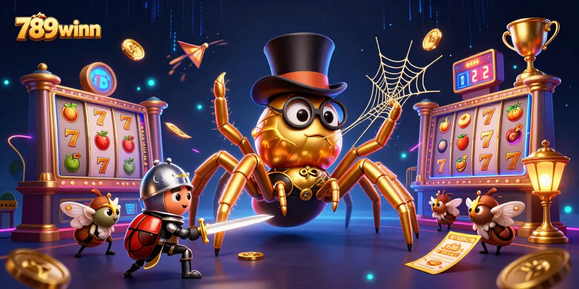 Engage in thrilling slots at 789winn with a vibrant 3D illustration featuring immersive casino characters.