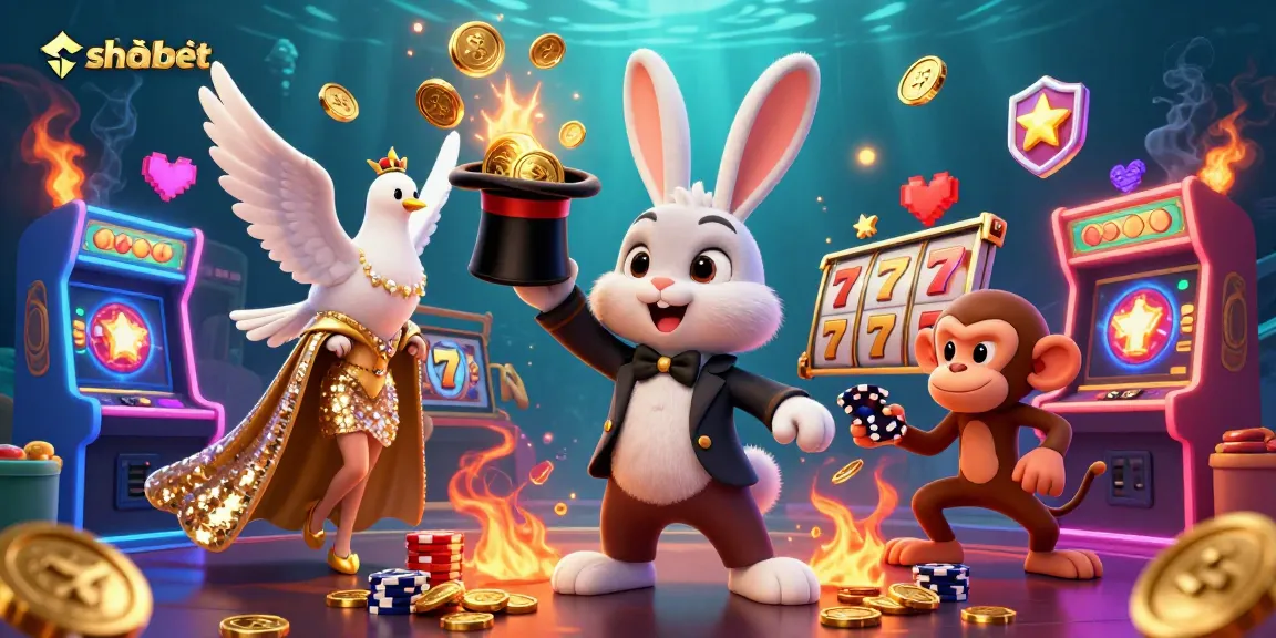 Engage with nhà cái shbet as a 3D cartoon magician pulls casino luck from a top hat.