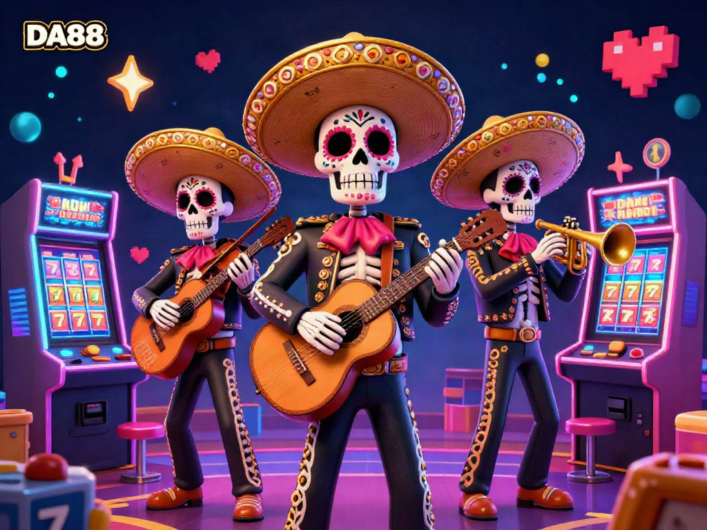 Experience the thrill of DA88 with a vibrant mariachi band amidst lively casino elements.
