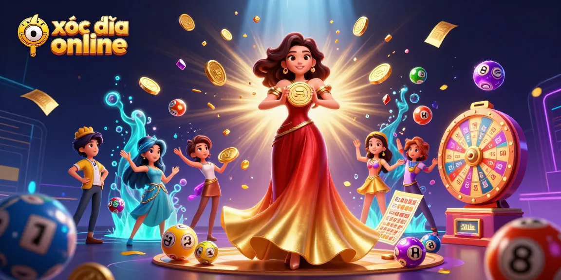 Experience xóc đĩa online with vibrant lottery elements and golden coins in a festive digital illustration.
