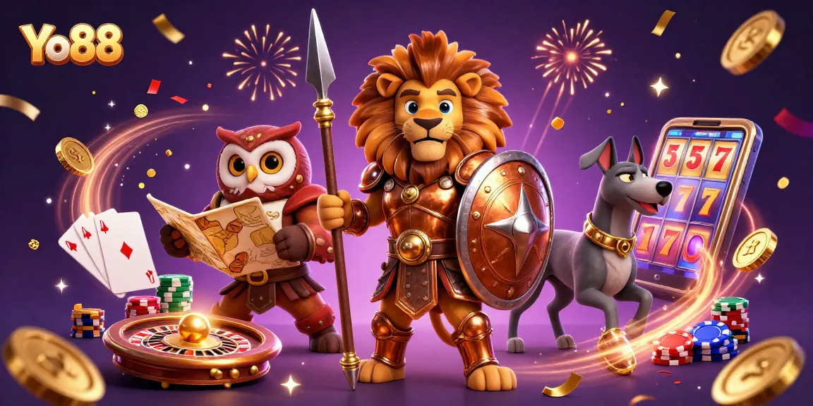 Experience the thrill of winning with Yo88 in a vibrant and dynamic 3D casino illustration.