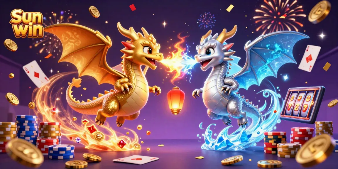 Experience the excitement of Sun win with dynamic dragons and casino elements swirling around.
