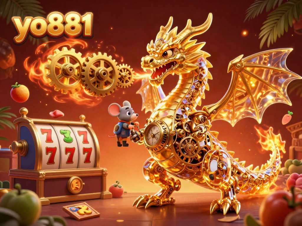 Engage in thrilling gameplay with yo881, featuring a dynamic dragon and jackpot symbols in an appealing casino scene.