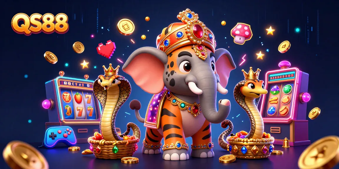 Engage in thrilling QS88 casino excitement with colorful slot machines and rich, vibrant characters.