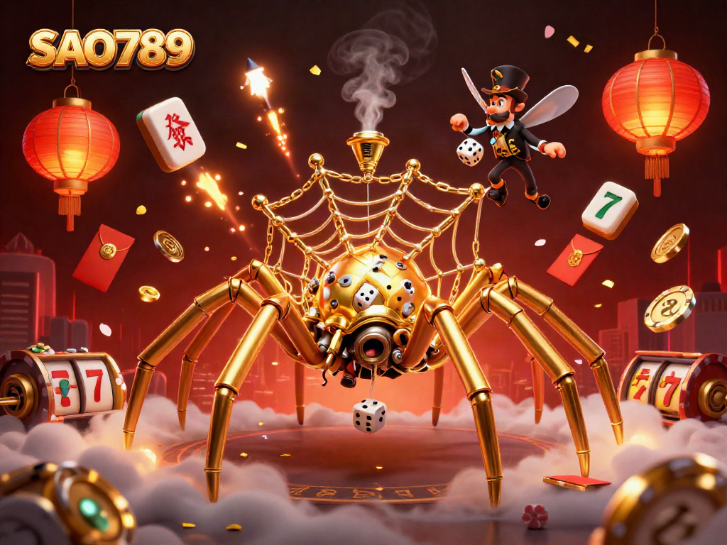 Experience winning thrills in SAO789's captivating 3D casino scene filled with vibrant game elements and lucky symbols.
