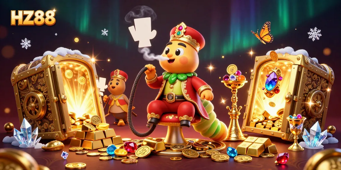 Experience the excitement of HZ88 with vibrant casino elements and a captivating caterpillar character.