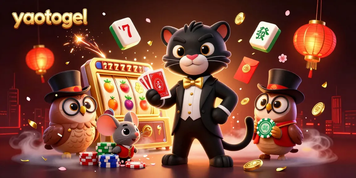 Engage with yaotogel as a stylish black panther deals cards amidst vibrant casino elements.