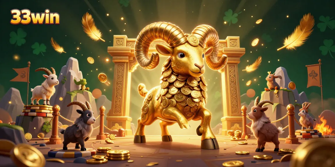 Engage with 33win as a thrilling golden ram charges through a vibrant casino scene.