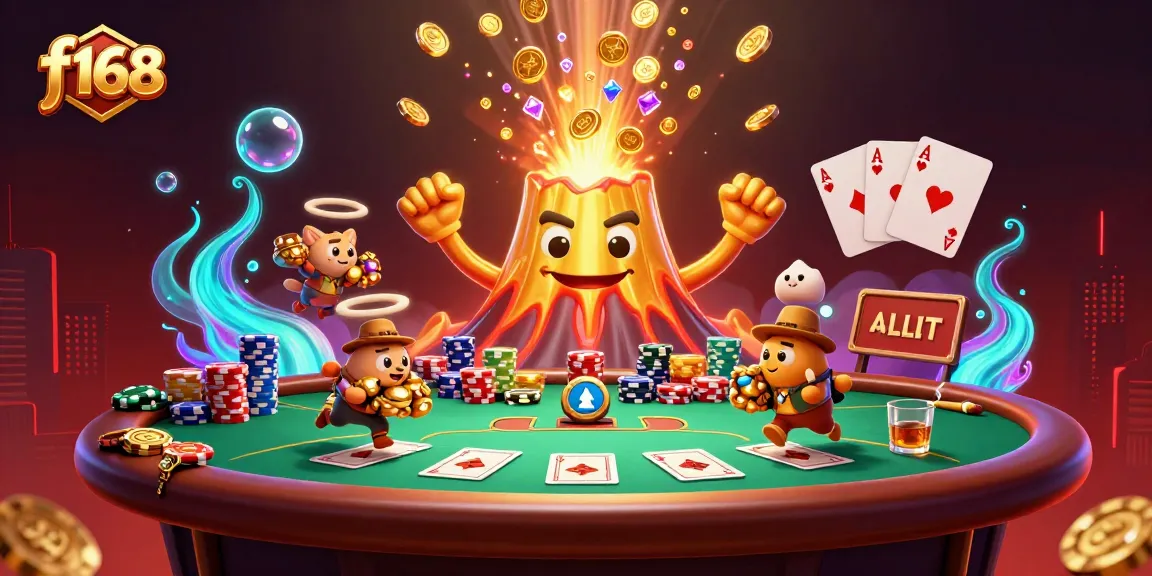 Engage with thrilling f168 gameplay amidst erupting treasures and strategic poker action.
