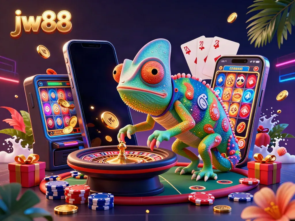 Experience the vibrant colors of jw88 casino with a chameleon owner and dynamic gaming elements.