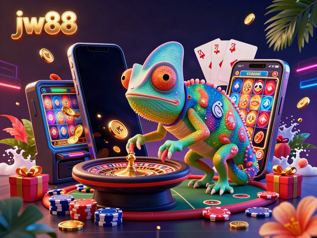 Experience the vibrant colors of jw88 casino with a chameleon owner and dynamic gaming elements.