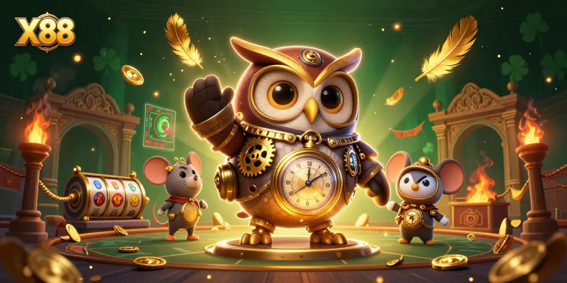 Join X88 for exciting slot gaming adventures surrounded by vibrant casino illustrations.