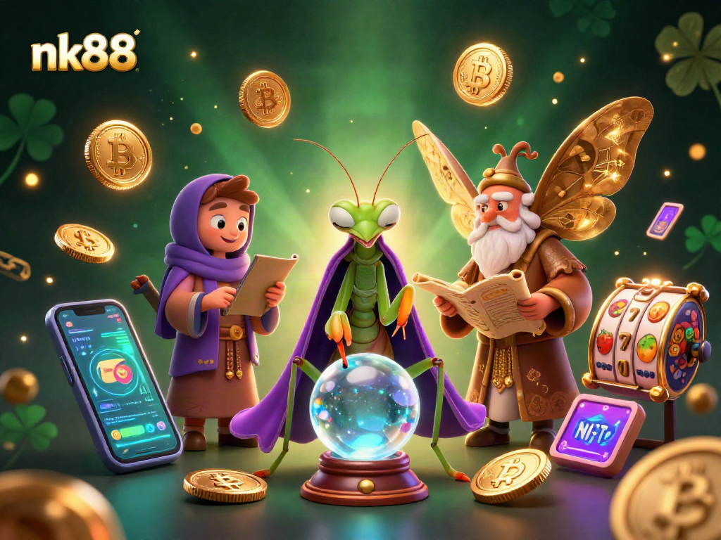 Immerse in vibrant casino magic with nk88's enchanted fortune teller scene, featuring crypto elements and dynamic slots.