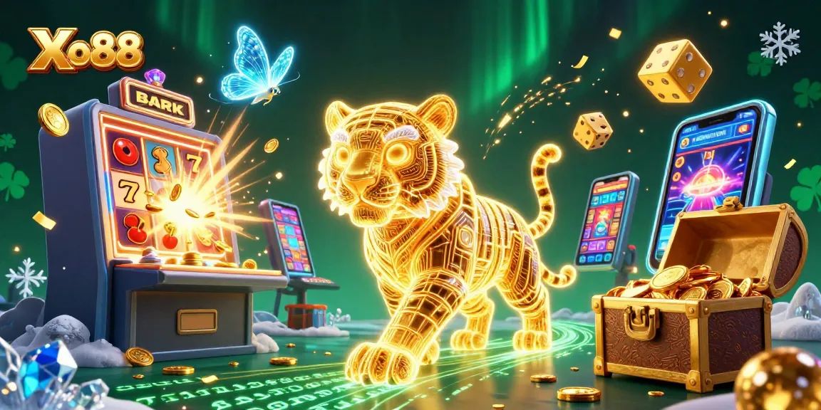 Xo88 creates a vibrant online casino experience with immersive slot machines and golden tigers.
