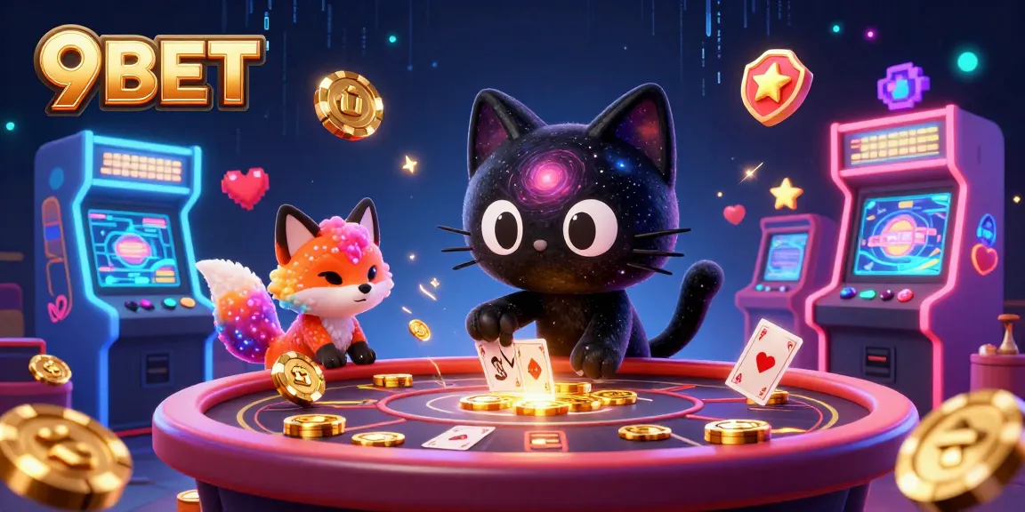 Experience the exhilarating magic of 9BET as a black hole cat captures chips at a cosmic casino.