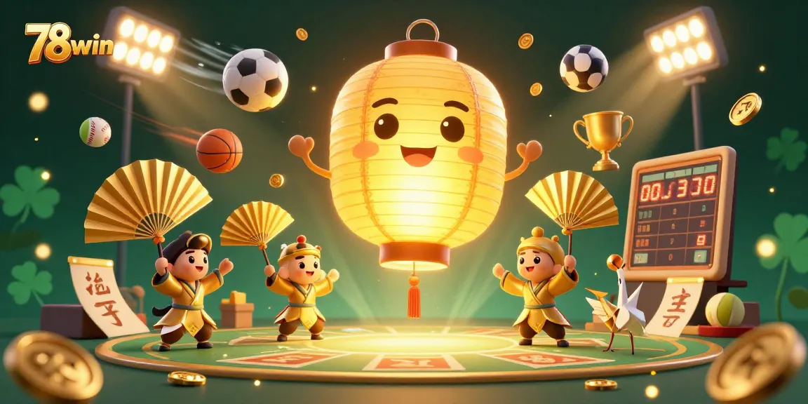 Experience 78win's electrifying gaming atmosphere with vibrant characters and dynamic sports elements captivating players.