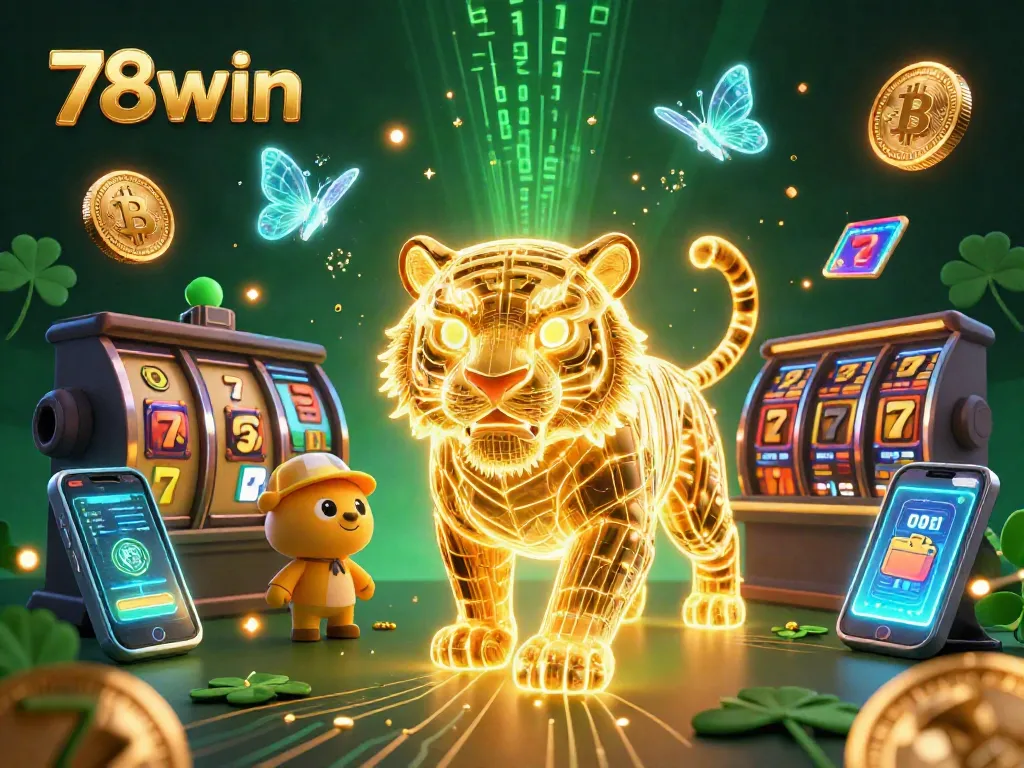 Engage with 78win’s vibrant digital casino world showcasing neon elements, slots, and crypto coins.