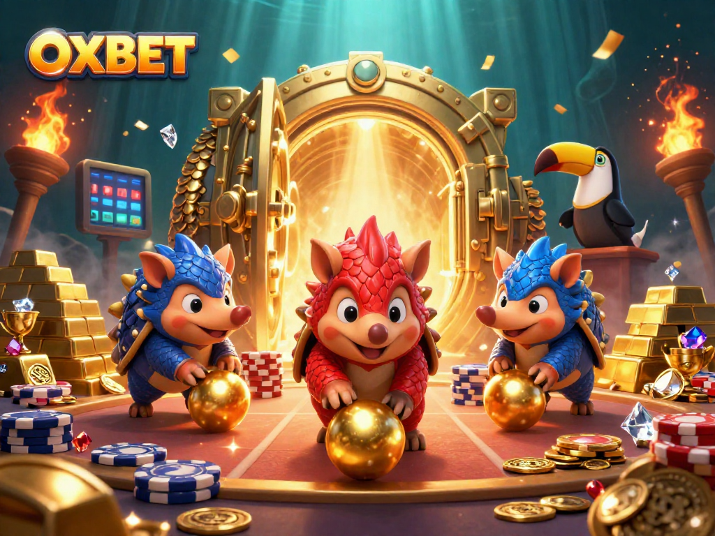 Experience thrilling gameplay with OXBET as rival pangolins roll in a vibrant casino scene!