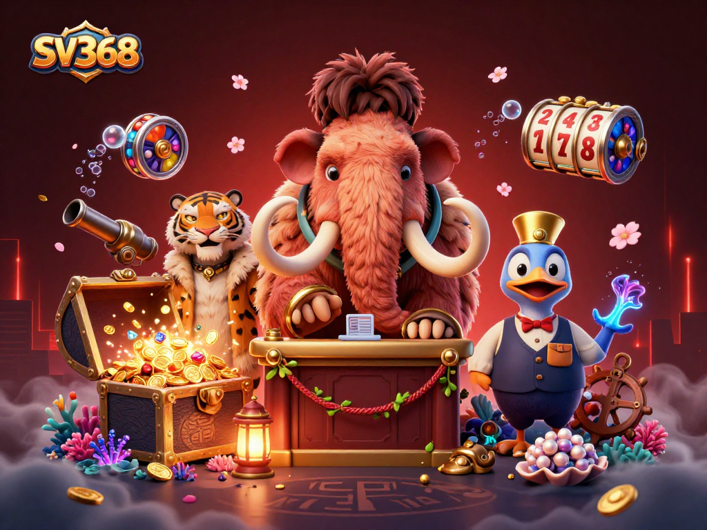 SV368 casino scene with dynamic characters and vibrant elements, showcasing 3D animations.