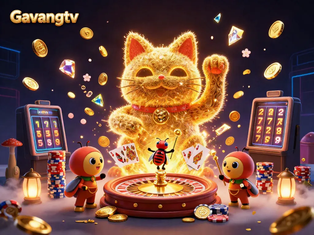 Experience the vibrant world of Gavangtv with golden fireflies and casino symbols capturing the thrill of victory.