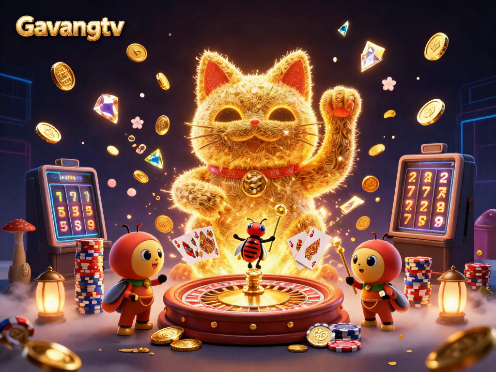 Experience the vibrant world of Gavangtv with golden fireflies and casino symbols capturing the thrill of victory.