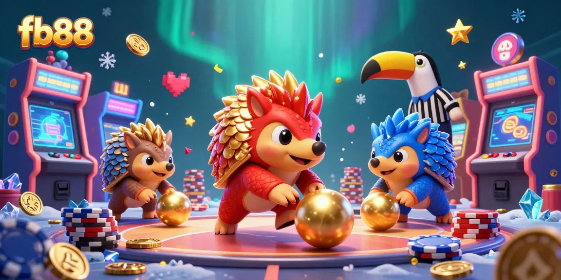 Engage in thrilling gaming at fb88, where pangolins roll through poker chips in a vibrant casino scene.