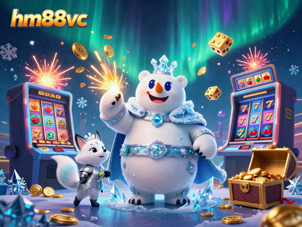 Spin the reels and win jackpots with hm88vc in this vibrant 3D casino scene featuring colorful games and characters.