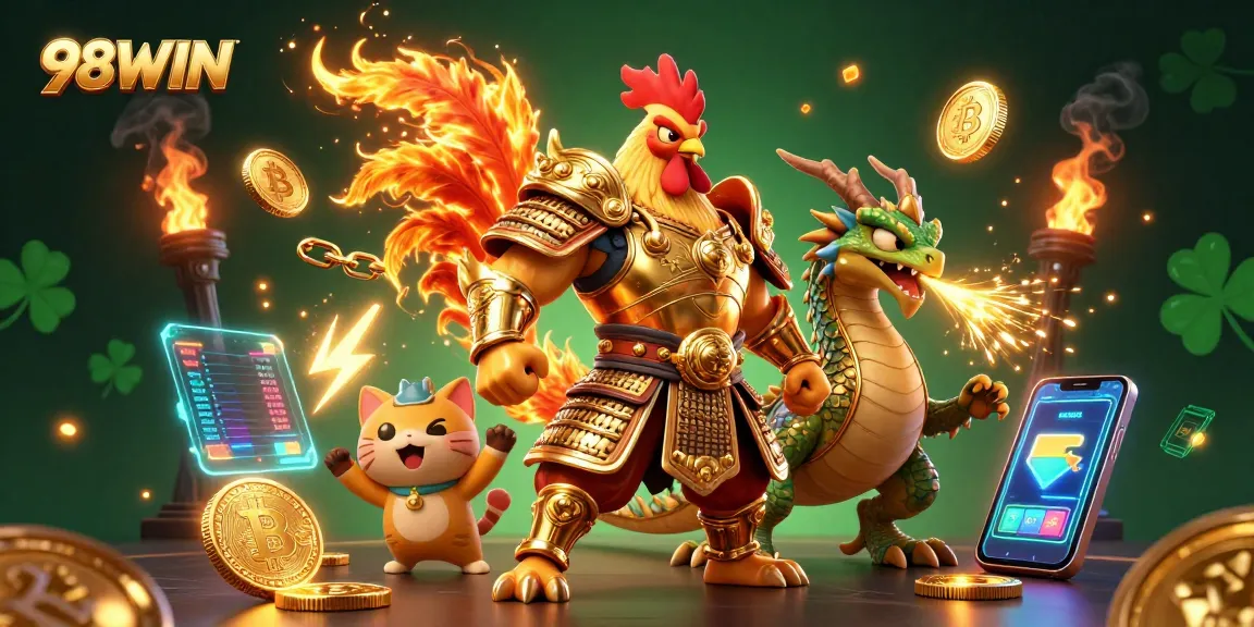 Experience thrilling action at 98WIN with vibrant casino-themed elements and engaging characters.