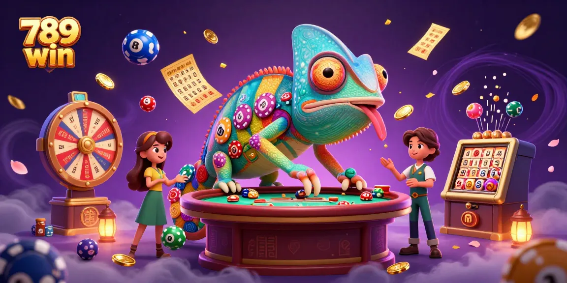 Engage with the dynamic 789 win casino experience featuring a colorful chameleon casino owner.