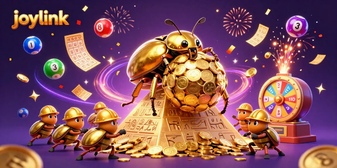 Engage with joylink through vibrant lottery balls and golden coins in a dynamic casino scene.