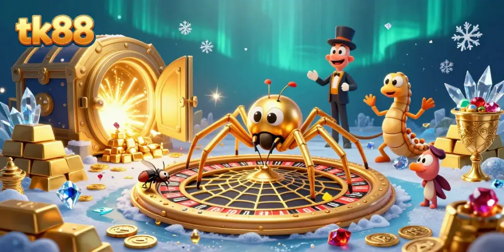 Experience thrilling bets with tk88 in an ultra-detailed 3D casino adventure illustration.