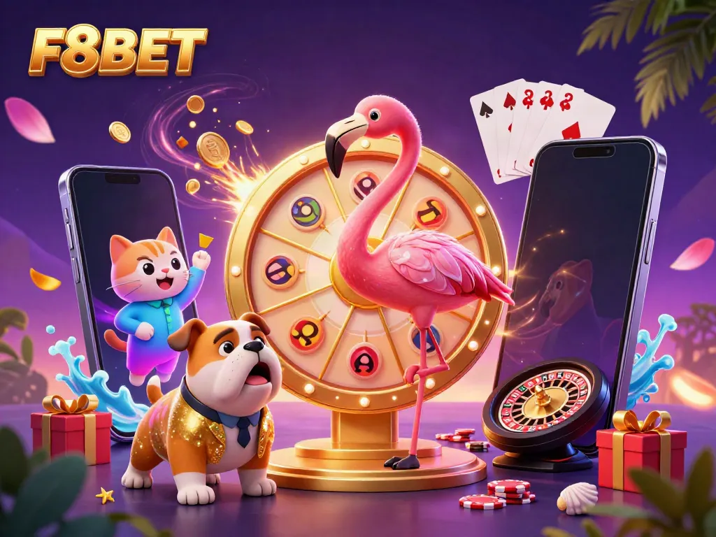 Experience gaming excitement with F8BET's vibrant casino scene featuring thrilling characters and dynamic gameplay