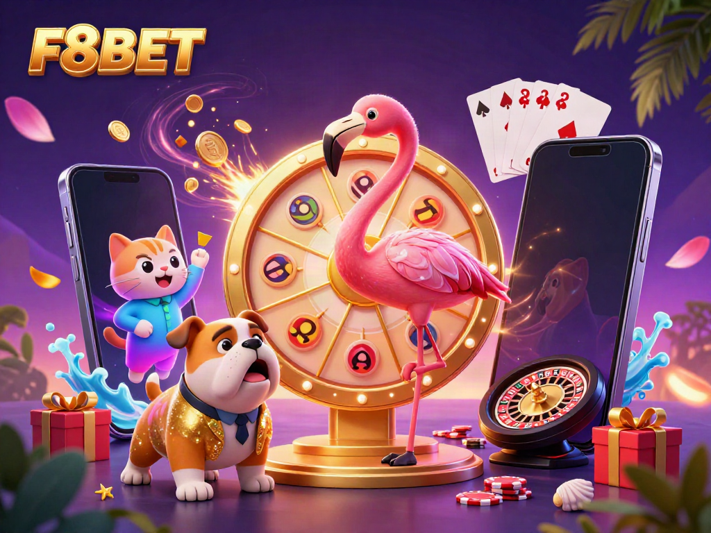 Experience gaming excitement with F8BET's vibrant casino scene featuring thrilling characters and dynamic gameplay
