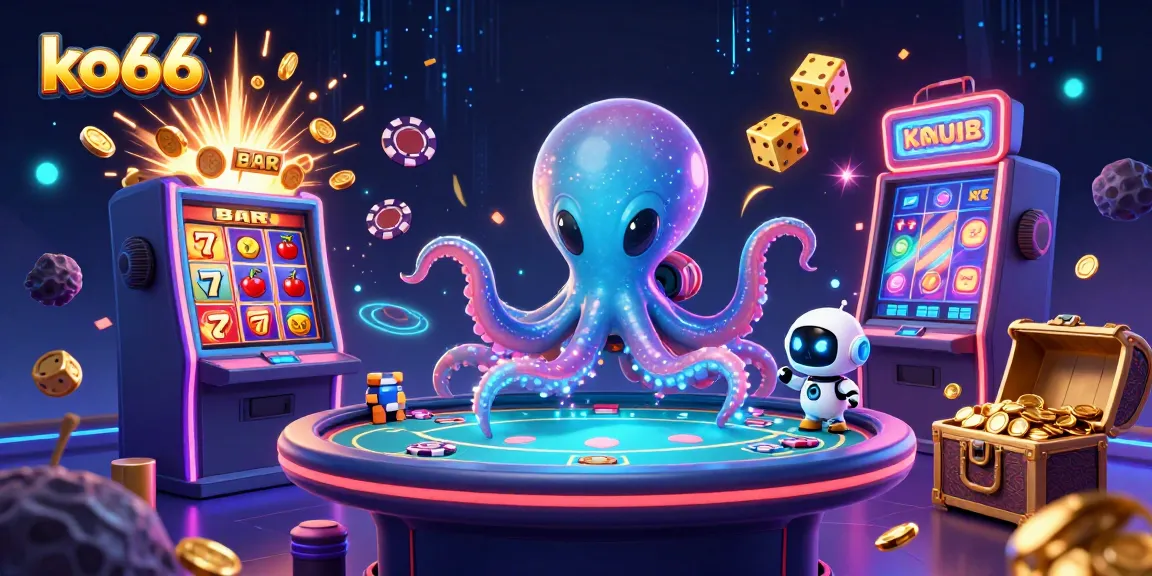 Win big at ko66 with an exciting alien octopus dealing cards at a vibrant poker table.