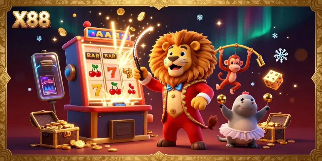 Engage in excitement at X88 with vibrant casino characters and a jackpot explosion scene.