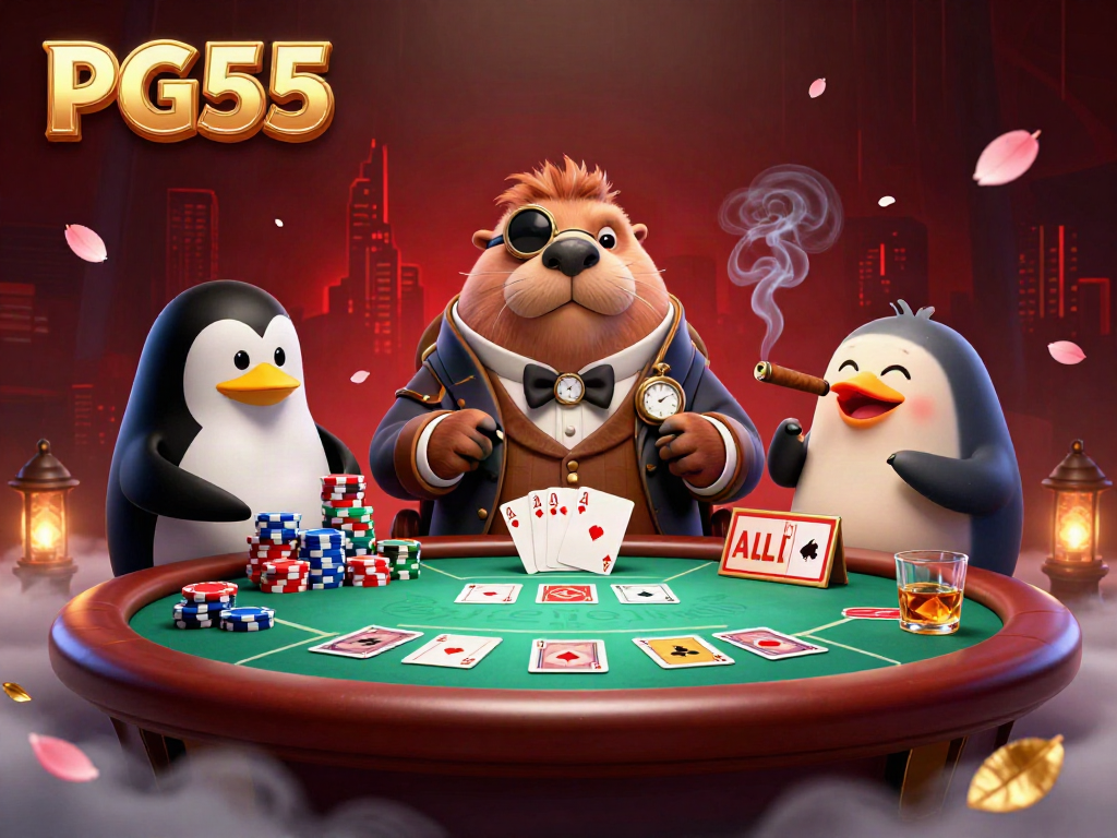 Play exciting poker with PG55 characters in a vibrant underwater casino.