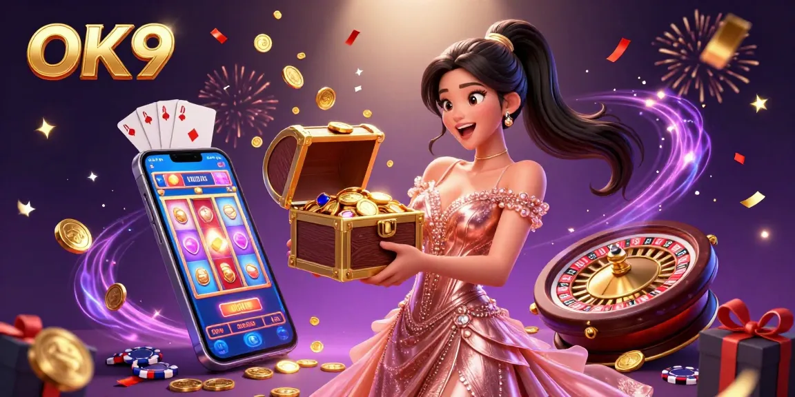 Experience the thrill of winning with OK9's dazzling casino treasures in an exciting gaming scene.