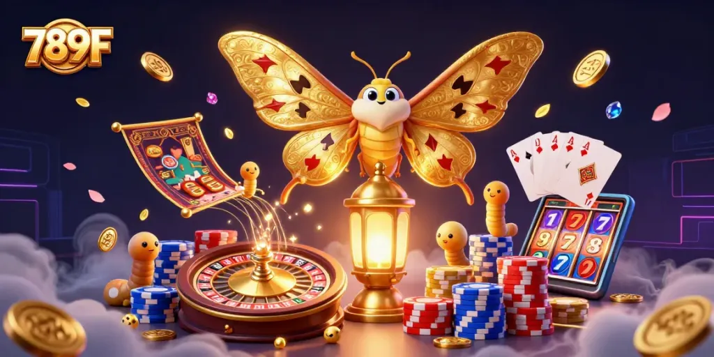 Experience thrilling gameplay at 789F featuring majestic casinos, golden coins, and vibrant banners.