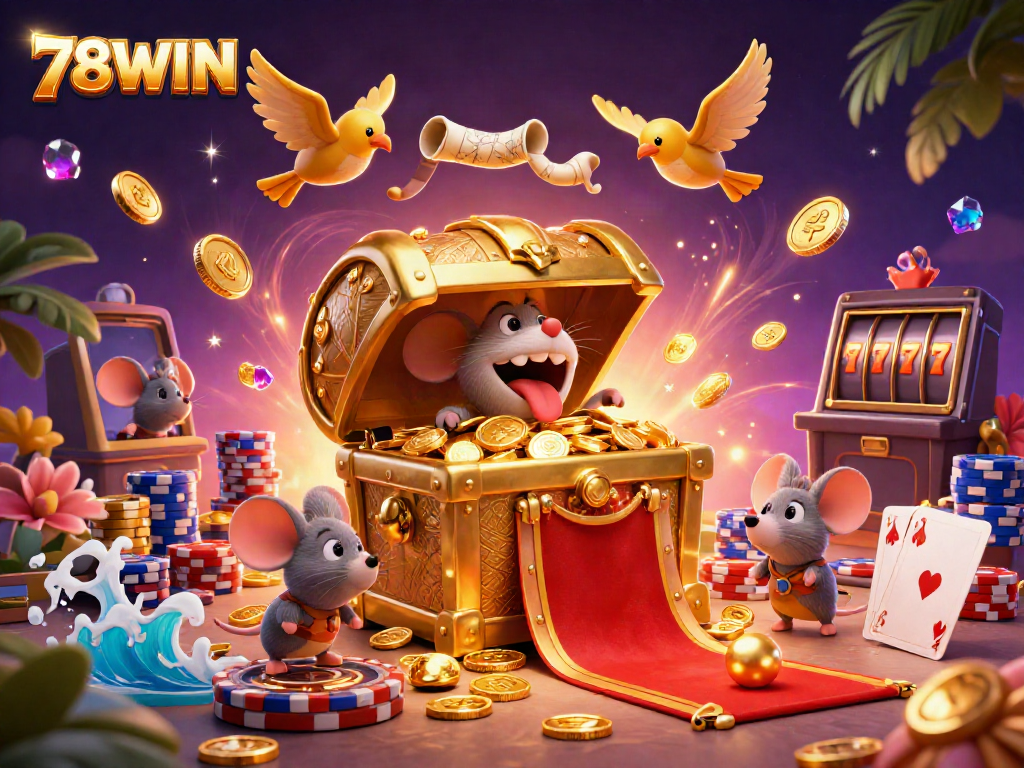 Experience thrilling gameplay with 78WIN in this vibrant casino scene filled with treasure and excitement.