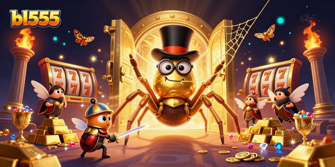 Engage with bl555's thrilling casino experience featuring a giant golden tarantula and a brave beetle knight.