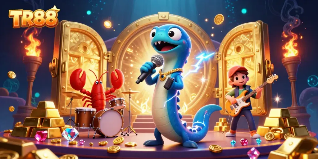 Experience the thrill of TR88 online casino with an electric eel DJ and vibrant underwater themes.