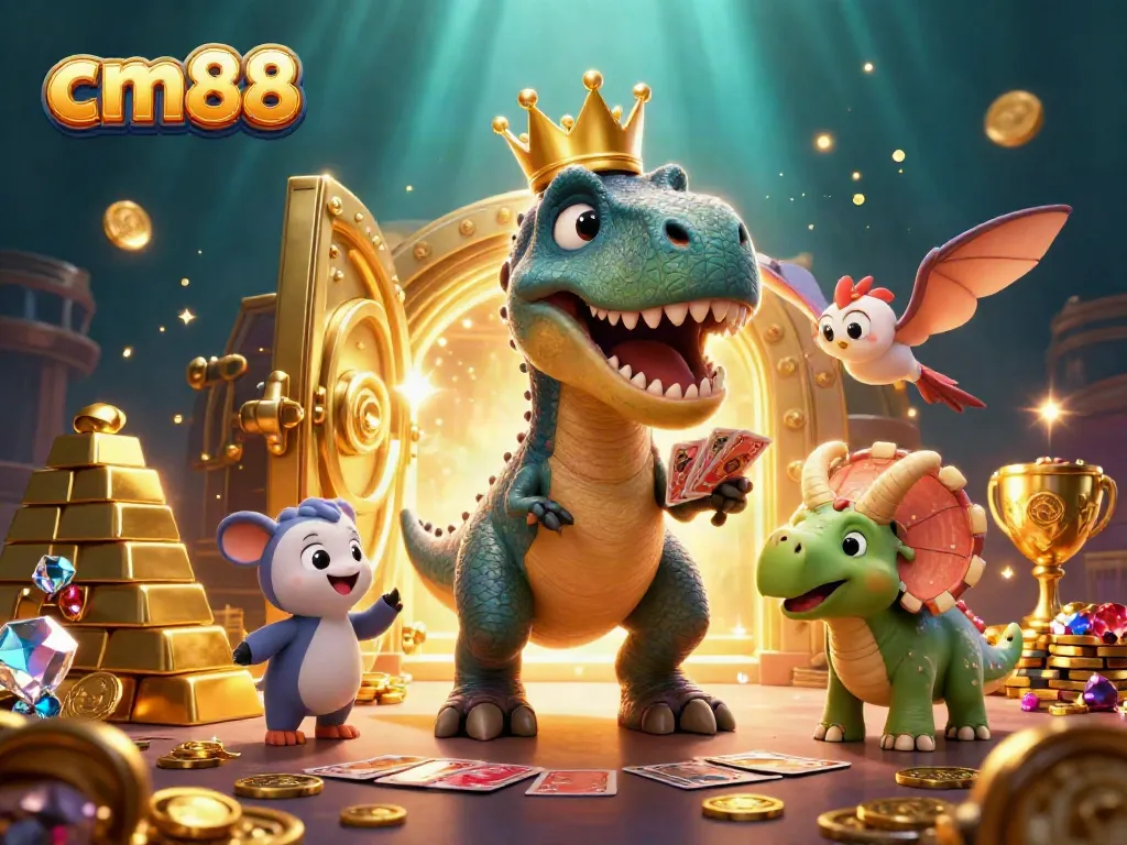 Experience the vibrant casino atmosphere at cm88 with friendly characters and sparkling treasures.