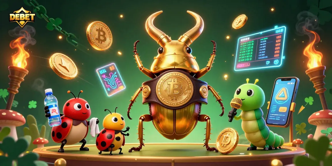 Bet on DEBET with a dynamic 3D illustration showcasing vibrant casino elements and characters.