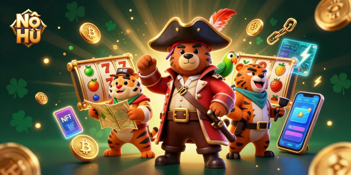 Nổ Hũ awakens jackpot excitement with a lively 3D scene featuring vibrant slot reels and iconic symbols.