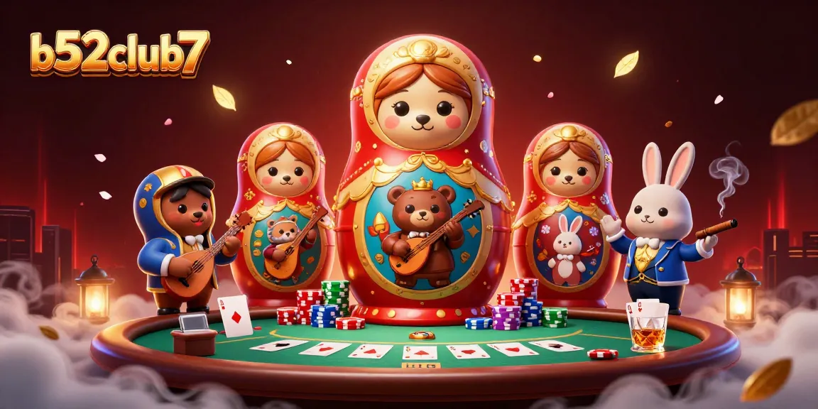 Join exciting gameplay at b52club7 with a vibrant casino scene featuring playful characters and rich game elements.