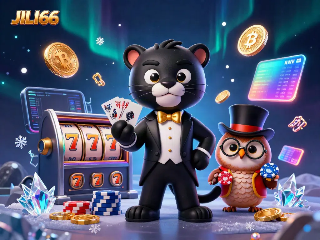 Experience thrilling gaming with JILI66's animated characters surrounded by vibrant casino elements.
