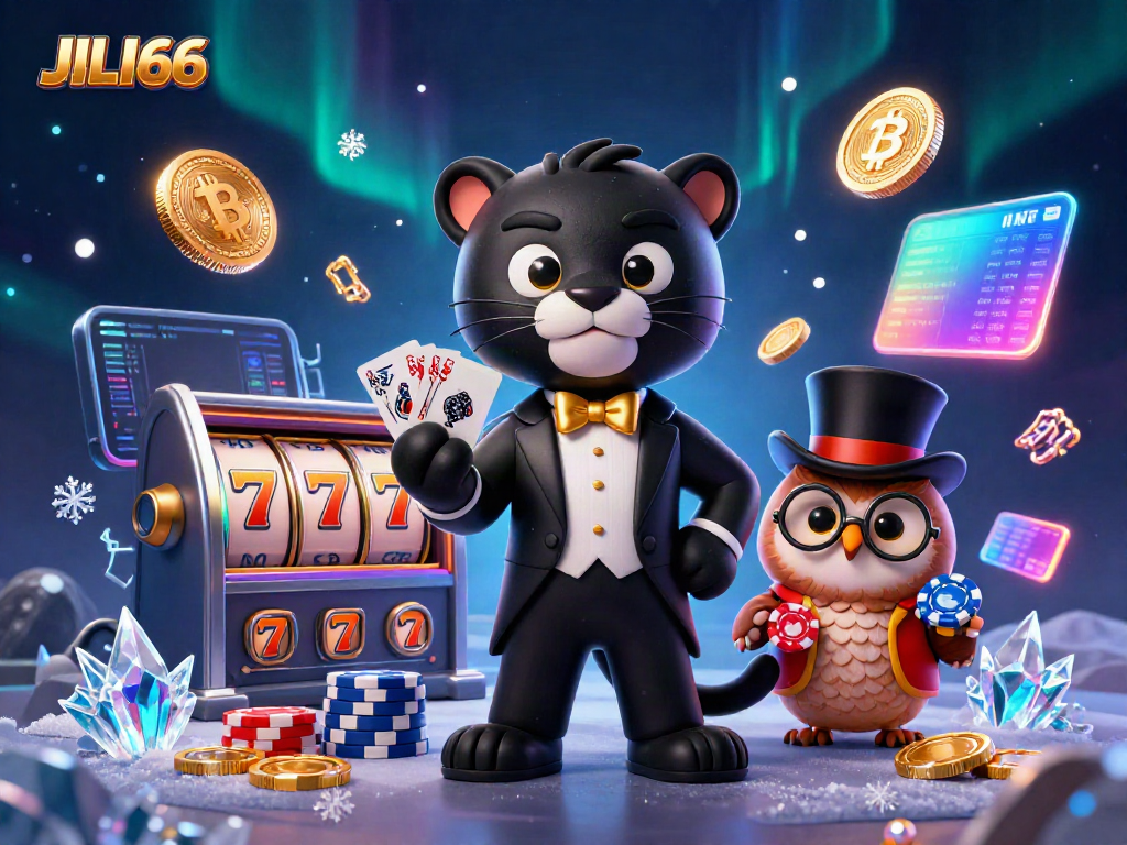 Experience thrilling gaming with JILI66's animated characters surrounded by vibrant casino elements.