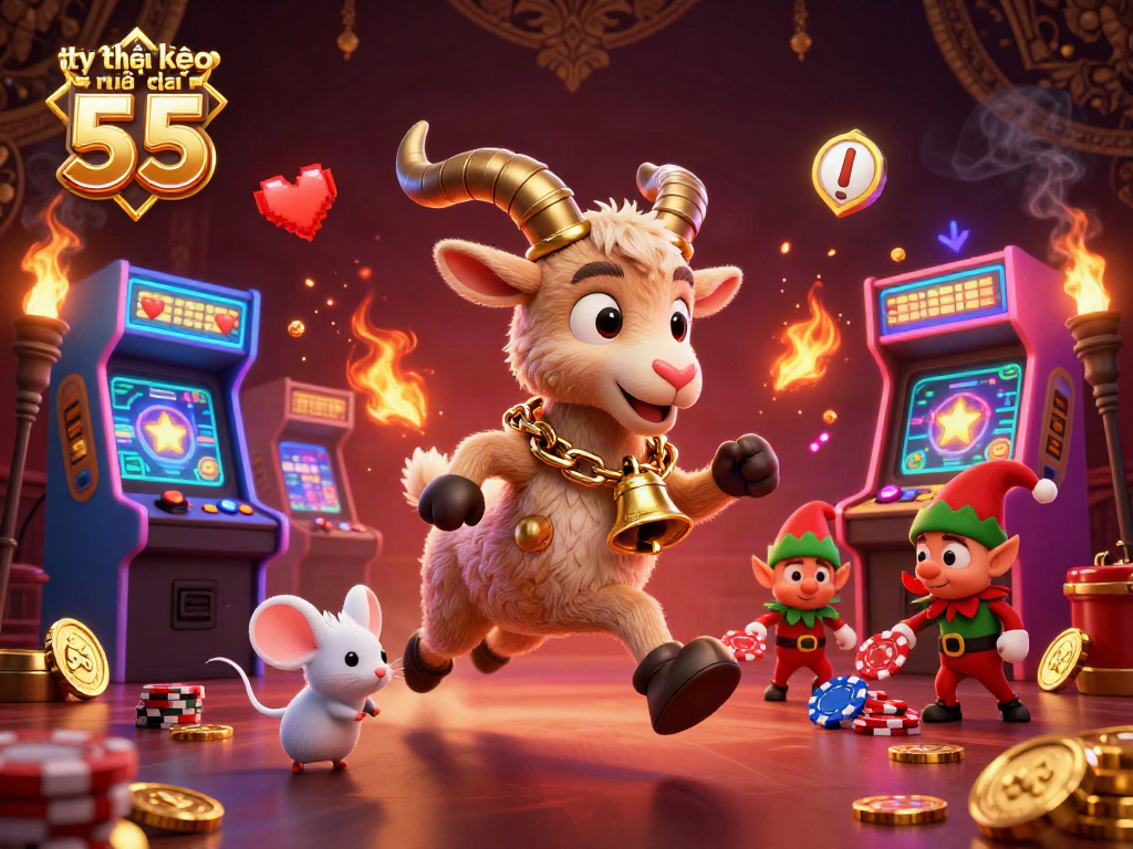 Engage with tỷ lệ kèo nhà cái 55 in a vibrant casino scene, featuring lively characters and rich gaming elements.
