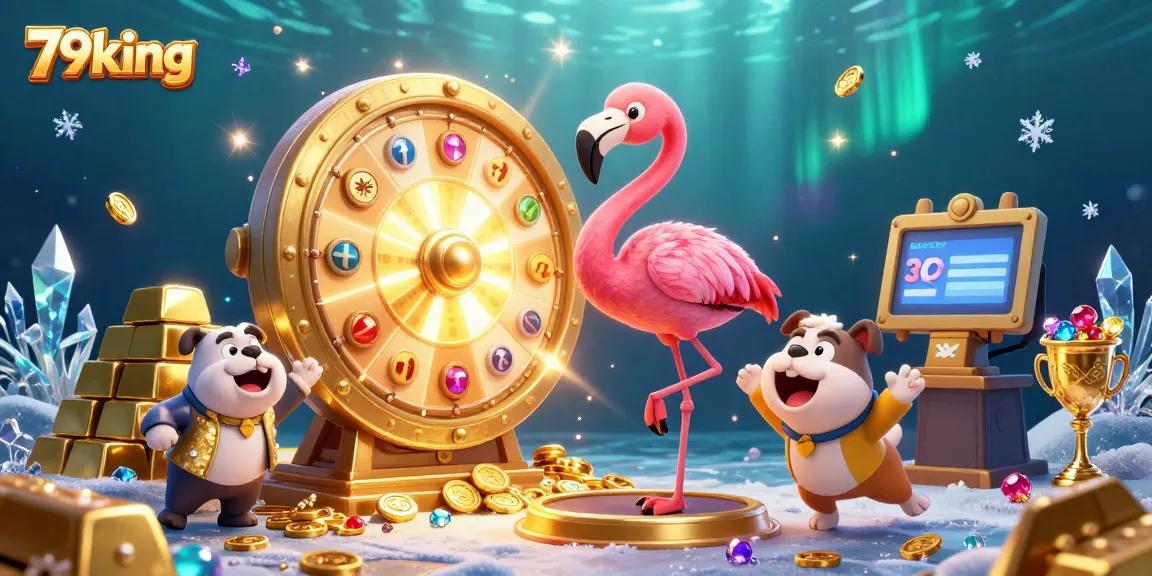 Experience the excitement of 79king with a vibrant casino scene featuring a game show host and prizes