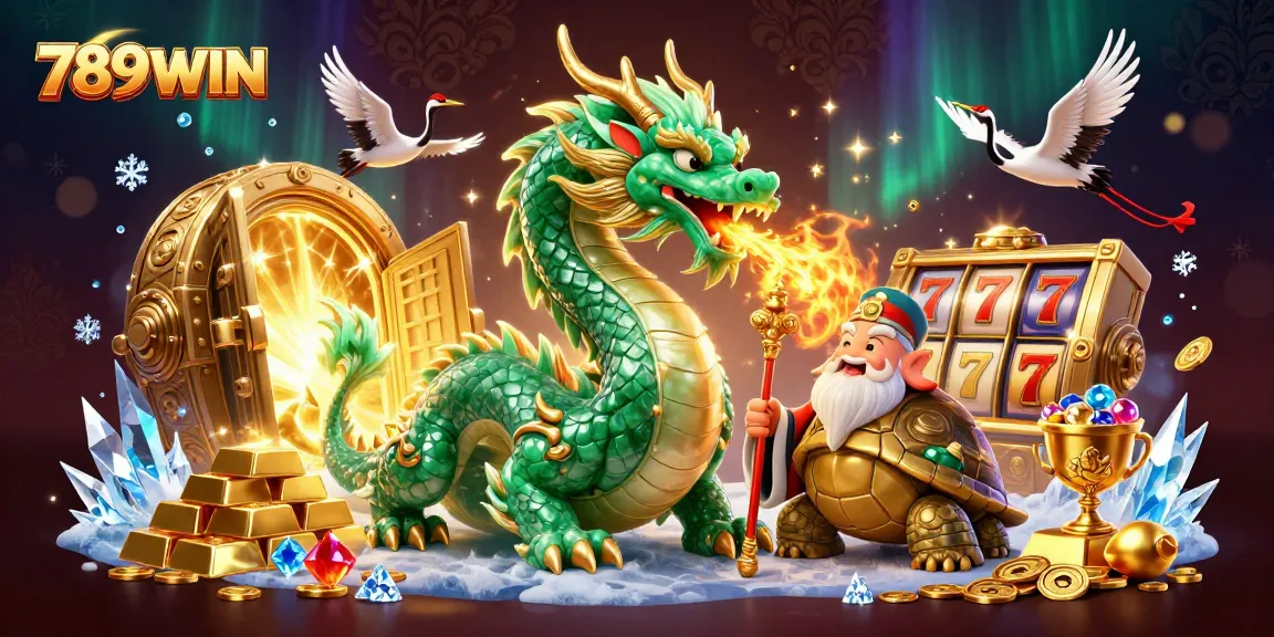 Experience top-tier gaming with 789WIN's iconic dragon and treasures in an immersive casino scene.